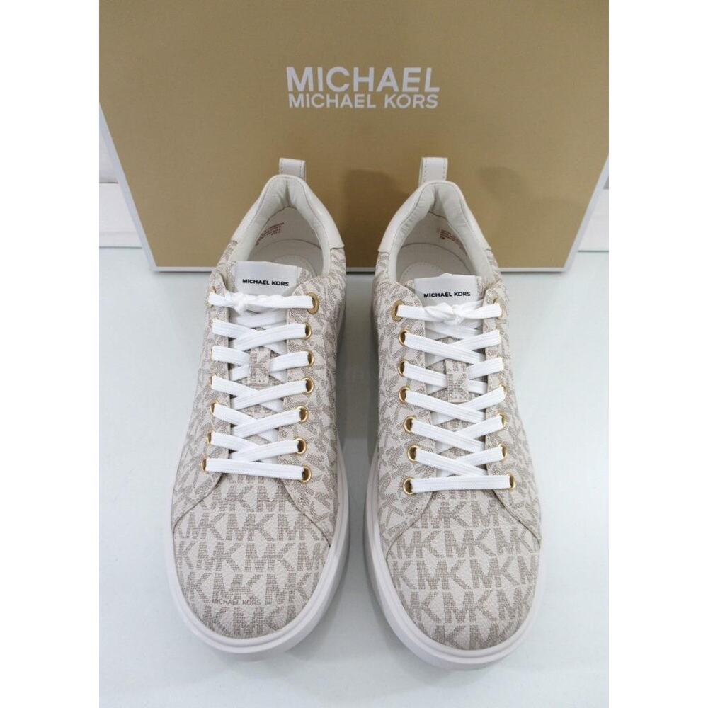 Michael Kors Emmett Lace up MK Logo Jacquard Sneakers Vanilla Beige Size 8 - Picture 6 of 10